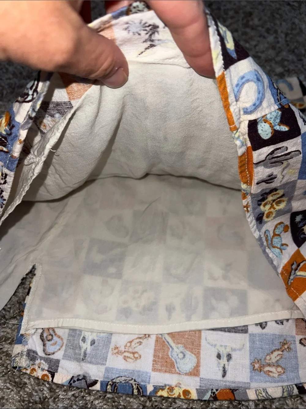 Urban Outfitters CUTE! Western Patchwork Mini Skirt in Rust, Blue & Cream Sz S - Picture 9 of 10